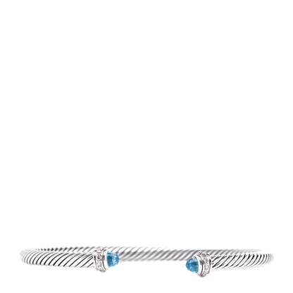 David Yurman Sterling Silver 18K White Gold Diamond Blue Topaz 4mm Cable Classics Bracelet 1 of 5
