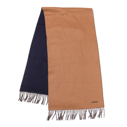 Hermes Cashmere Fringe Double Face Scarf Marine Bronze 2 of 4