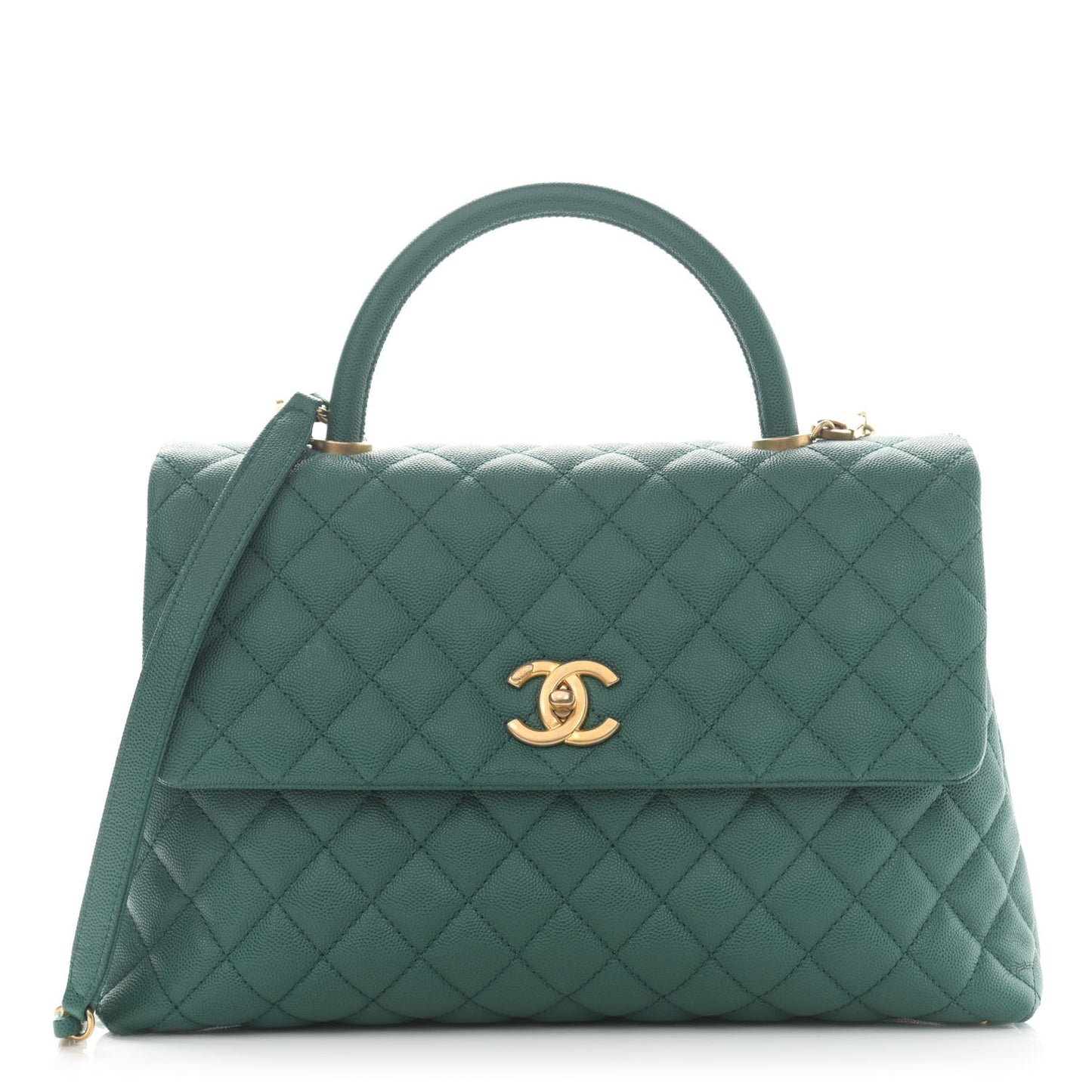 Caviar Quilted Medium Coco Handle Flap Green