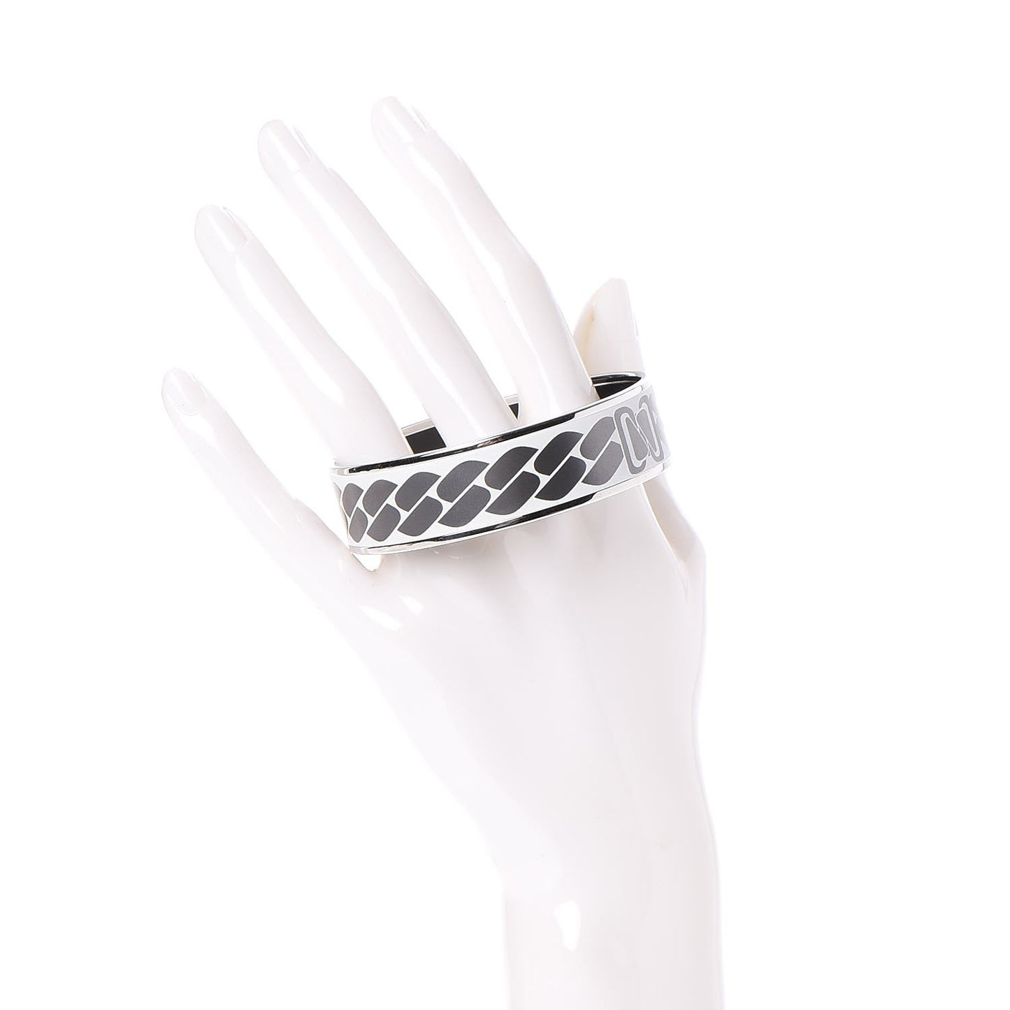 Enamel Printed Wide Clic C'est Noue Bracelet 70 Blanc Platine