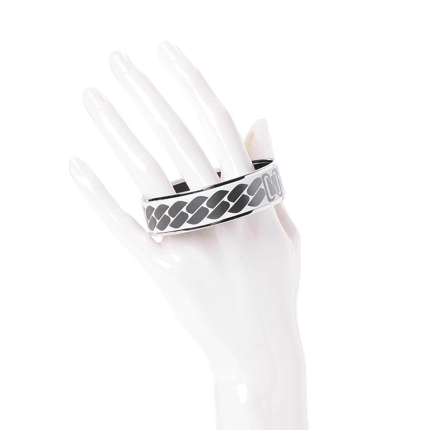 Hermes Enamel Printed Wide Clic C'est Noue Bracelet 70 Blanc Platine 2 of 5