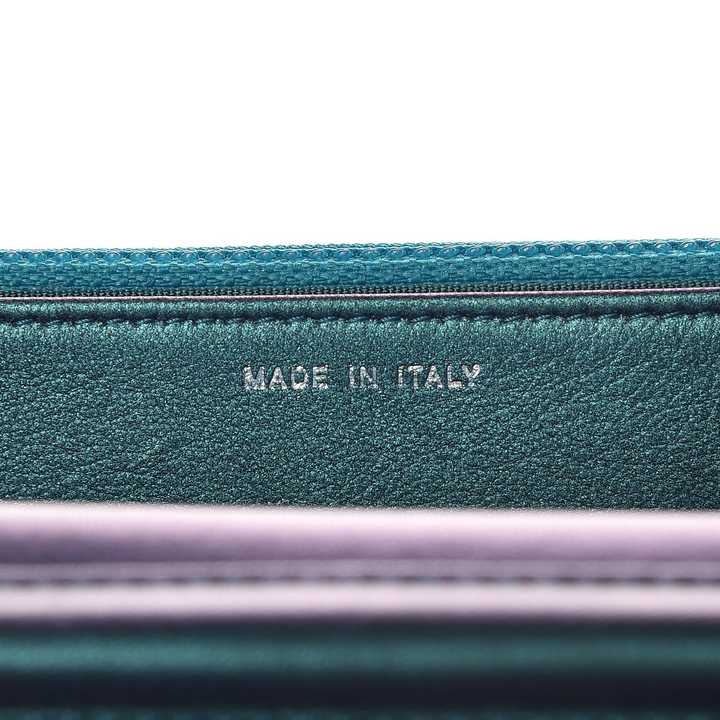 Iridescent Lambskin Quilted Wallet On Chain WOC Turquoise