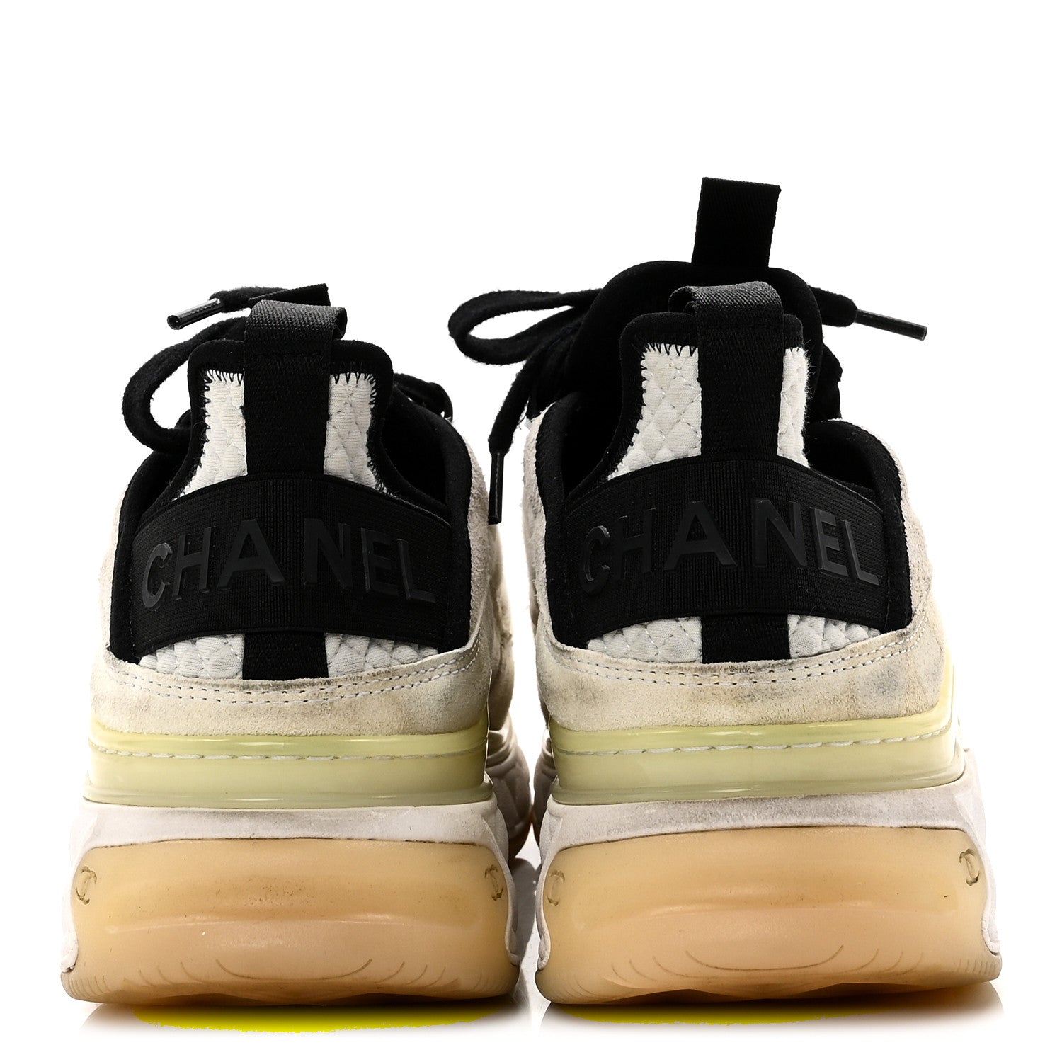 Chanel Fabric Suede Calfskin CC Sneakers 38.5 Ivory Black 6 of 11