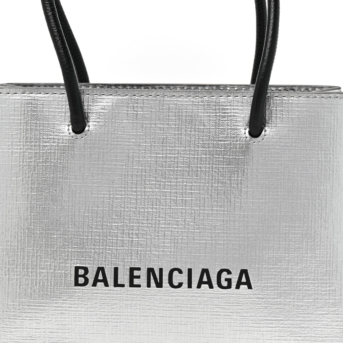 Metallic Squared Calfskin Logo North South Shopper Tote XXS Silver