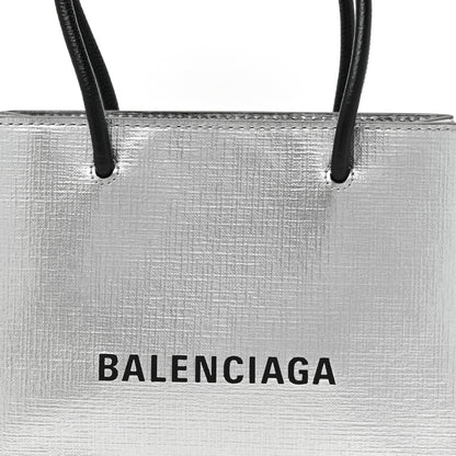 Balenciaga Metallic Squared Calfskin Logo North South Shopper Tote XXS Silver 8 of 12