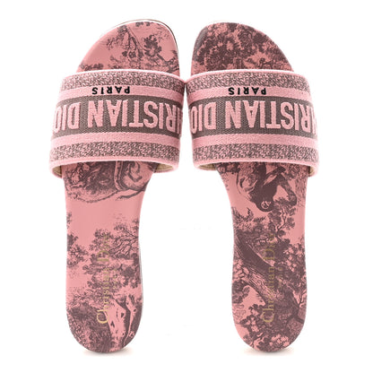 Christian Dior Canvas Toile De Jouy Embroidered Dway Flat Slide Sandals 36.5 Chateau Rose 2 of 9