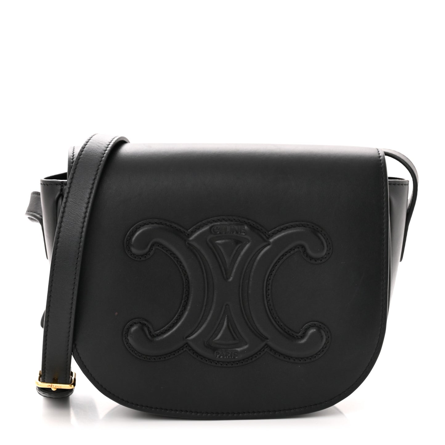 Smooth Calfskin Cuir Triomphe Folco Crossbody Bag Black