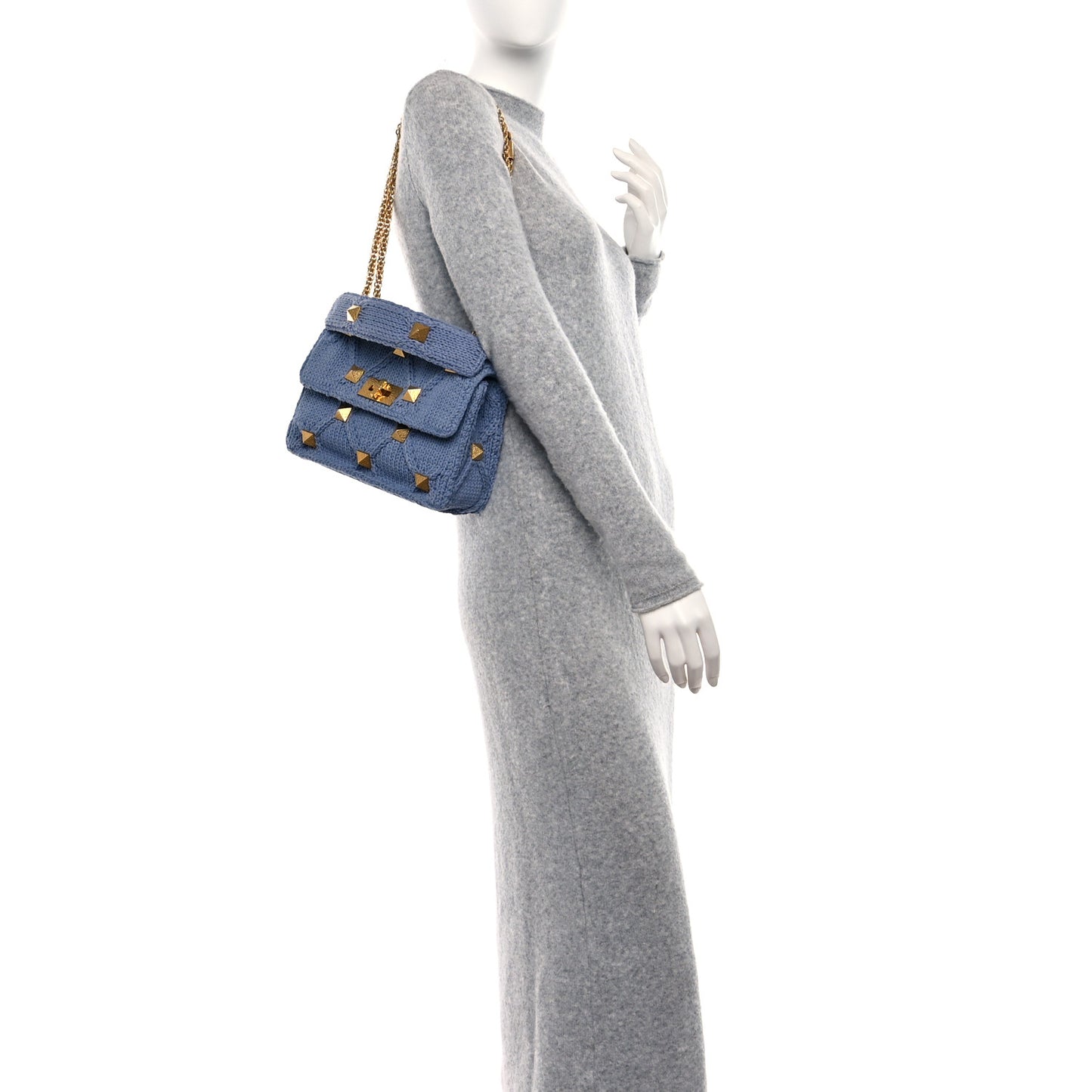 Knit Medium Roman Stud Shoulder Bag Niagara