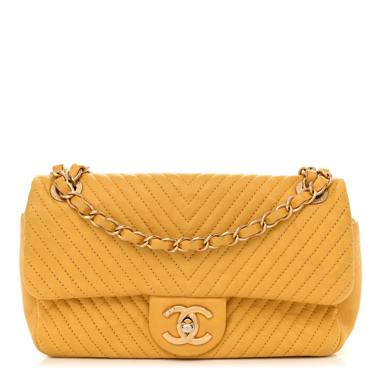 Chanel Calfskin Chevron Quilted Small Surpique Flap Yellow 1 of 11