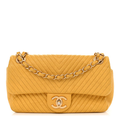 Chanel Calfskin Chevron Quilted Small Surpique Flap Yellow 1 of 11