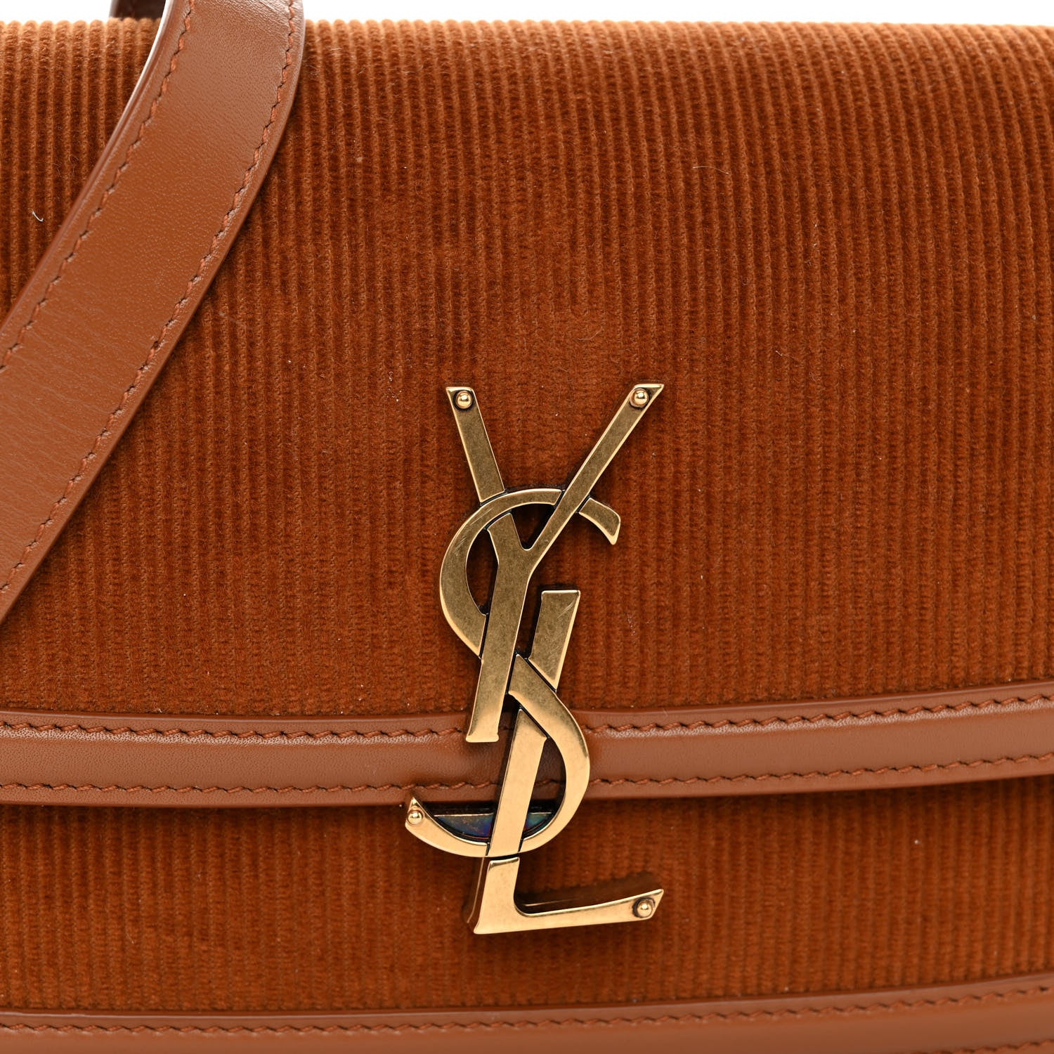 Saint Laurent Courduroy Small Solferino Satchel Brown 7 of 9