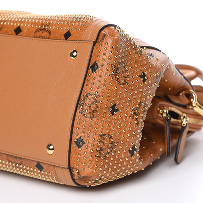 MCM Visetos Studded Medium Boston Satchel Cognac 9 of 10