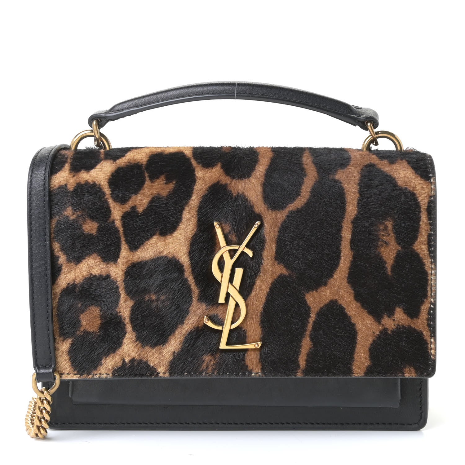 Saint Laurent Pony Hair Monogram Leopard Print Sunset Chain Wallet 1 of 8