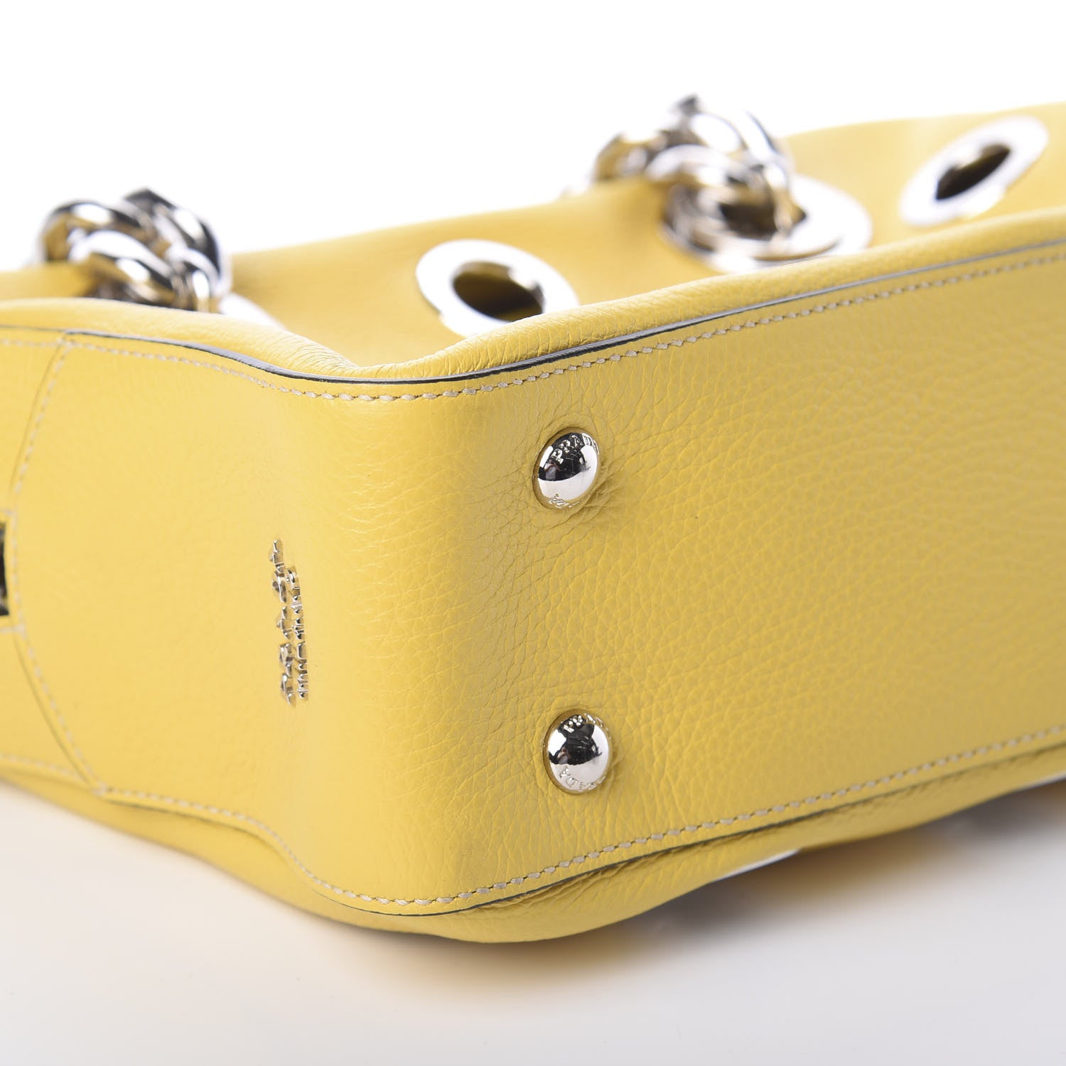 Prada Vitello Daino Grommet Chain Satchel Bag Soleil 7 of 8