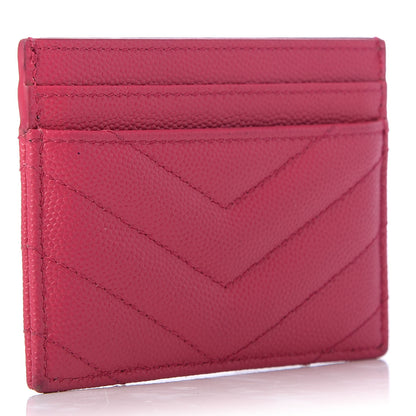 Saint Laurent Grain De Poudre Matelasse Chevron Monogram Credit Card Case Fresh Fuxia 3 of 6