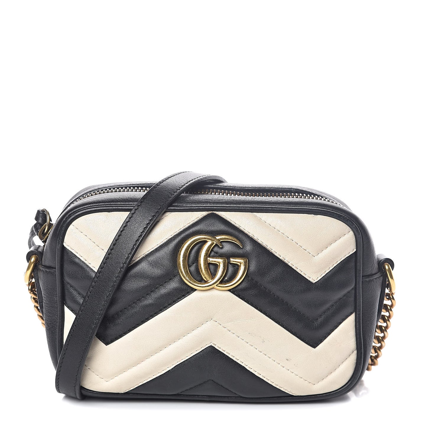 Calfskin Matelasse Mini GG Marmont Chain Shoulder Bag Black White