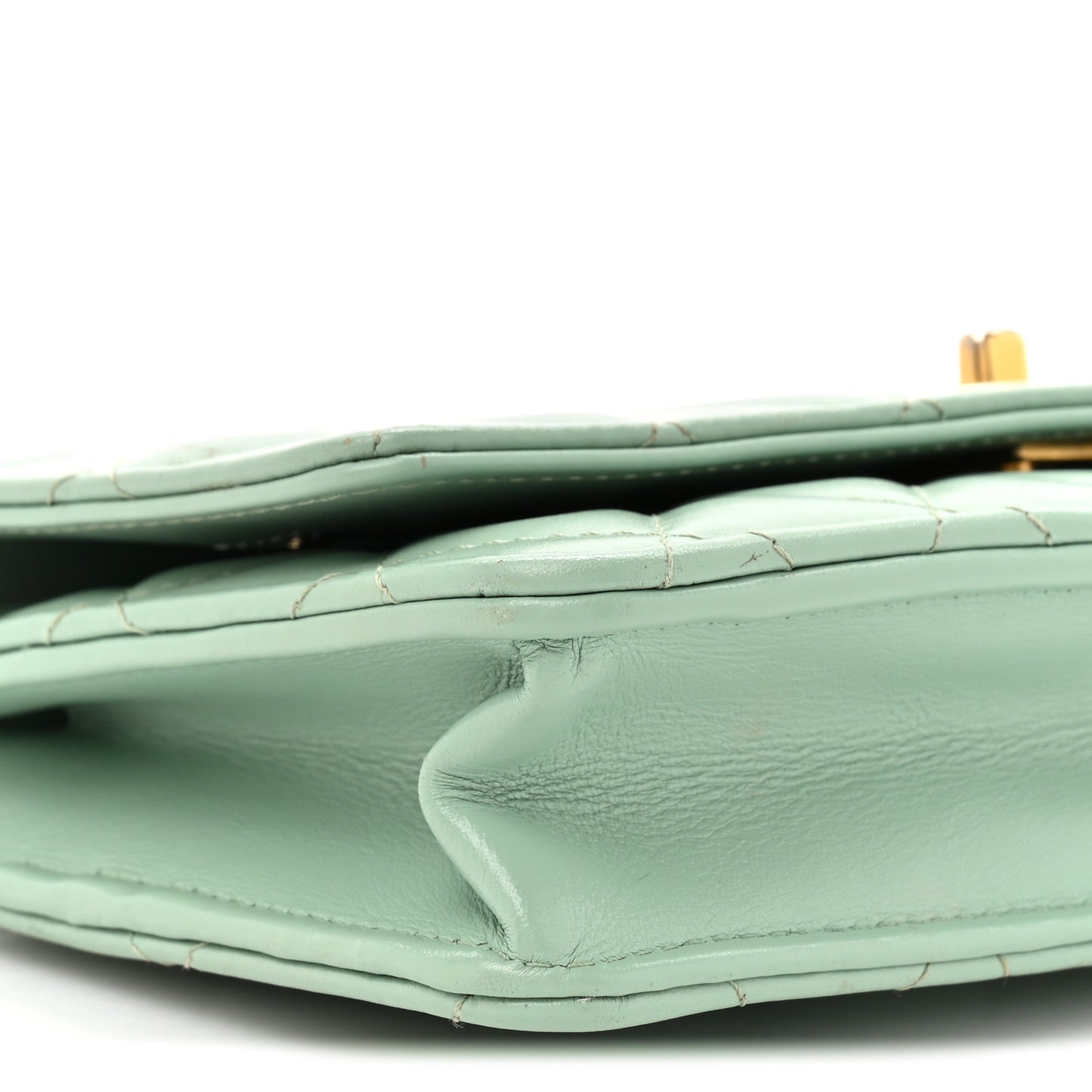 Shiny Calfskin Quilted Metal Top Handle Wallet On Chain WOC Light Green