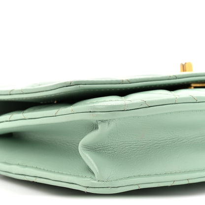 Chanel Shiny Calfskin Quilted Metal Top Handle Wallet On Chain WOC Light Green 11 of 15