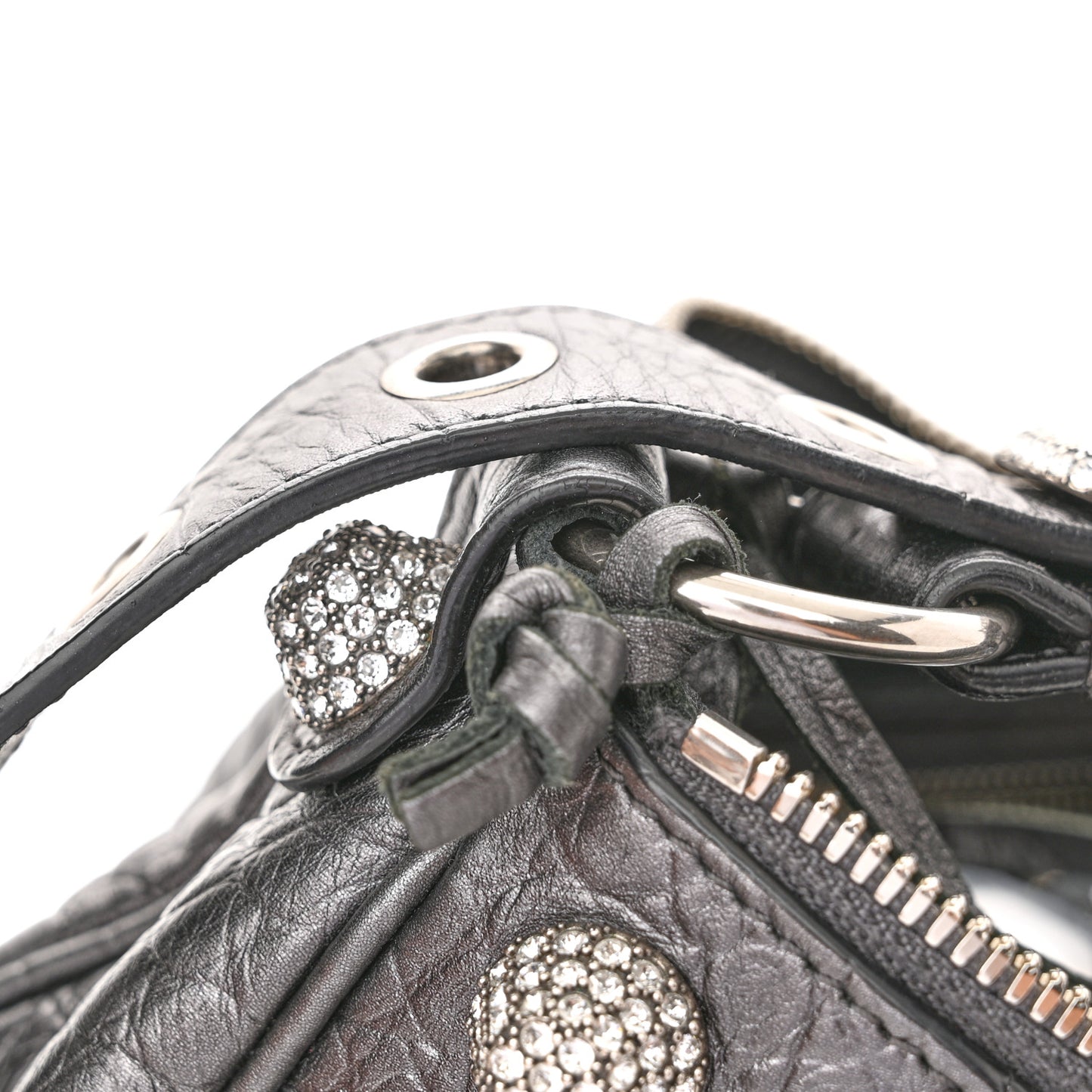 Metallic Calfskin Crocodile Embossed Crystal Small Le Cagole Shoulder Bag Gunmetal
