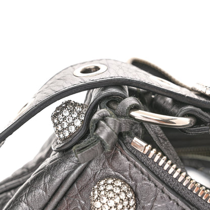 Balenciaga Metallic Calfskin Crocodile Embossed Crystal Small Le Cagole Shoulder Bag Gunmetal 13 of 19
