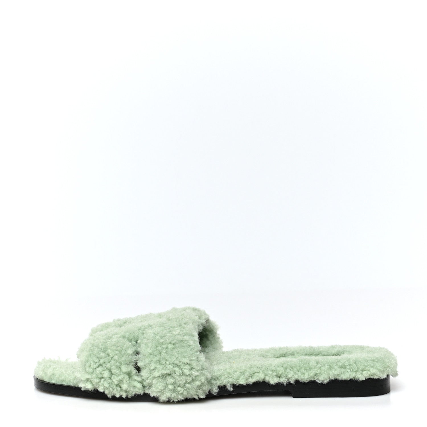 Hermes Woolskin Oran Sandals 37.5 Vert D’Eau 1 of 8
