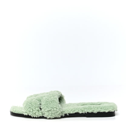 Hermes Woolskin Oran Sandals 37.5 Vert D’Eau 1 of 8