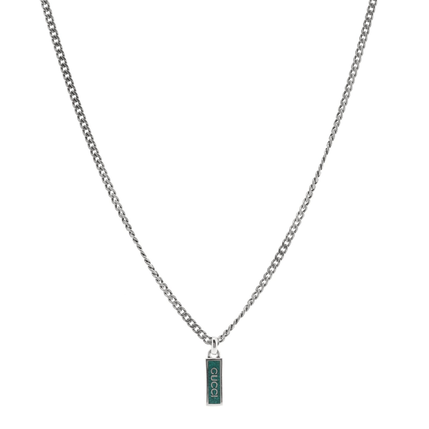 Sterling Silver Enamel Tag Pendant Necklace Green