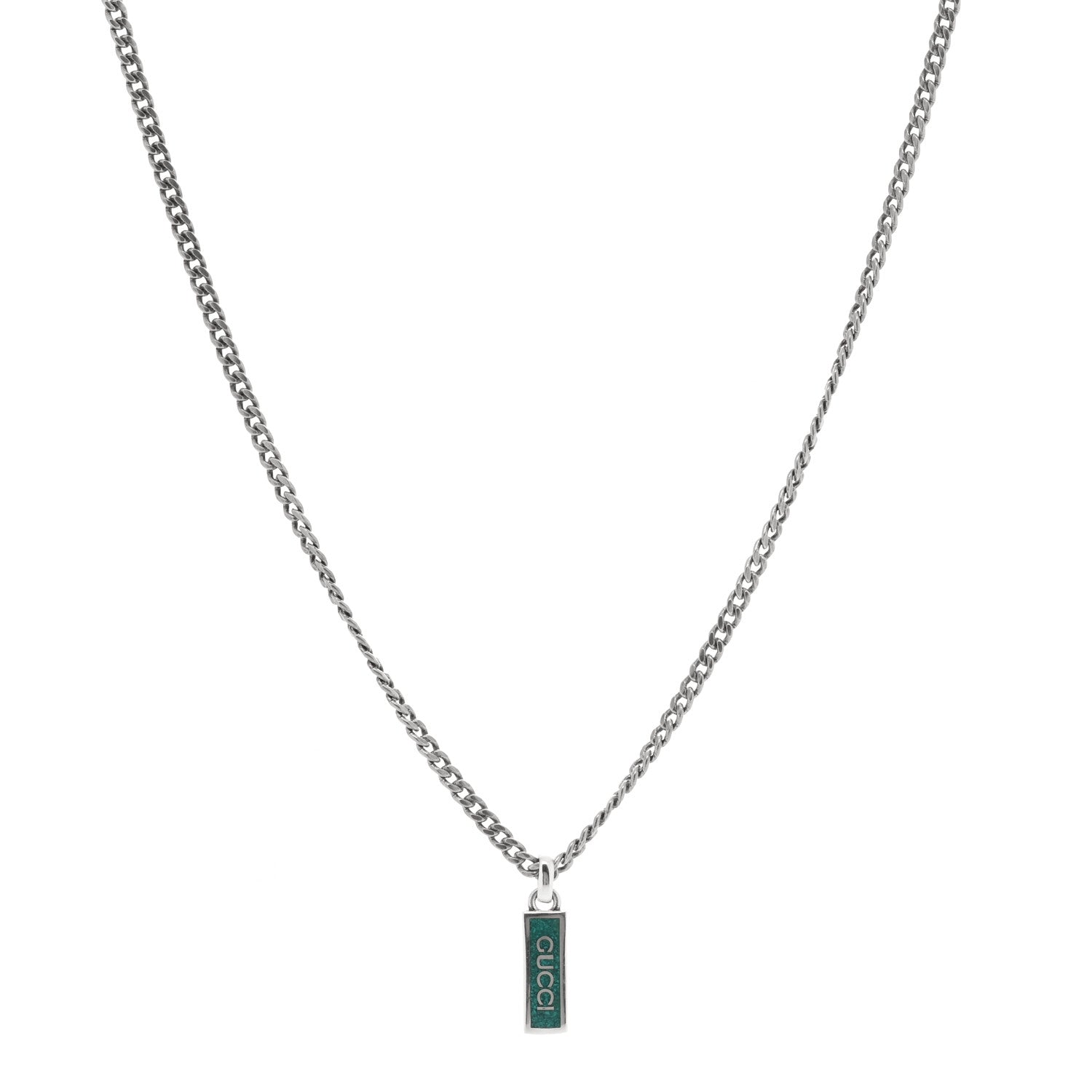 Gucci Sterling Silver Enamel Tag Pendant Necklace Green 1 of 3