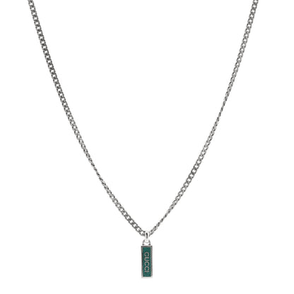 Gucci Sterling Silver Enamel Tag Pendant Necklace Green 1 of 3