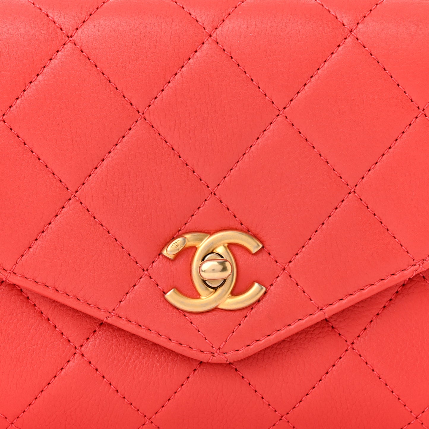 Calfskin Quilted Metal Small Top Handle Envelope Flap Red