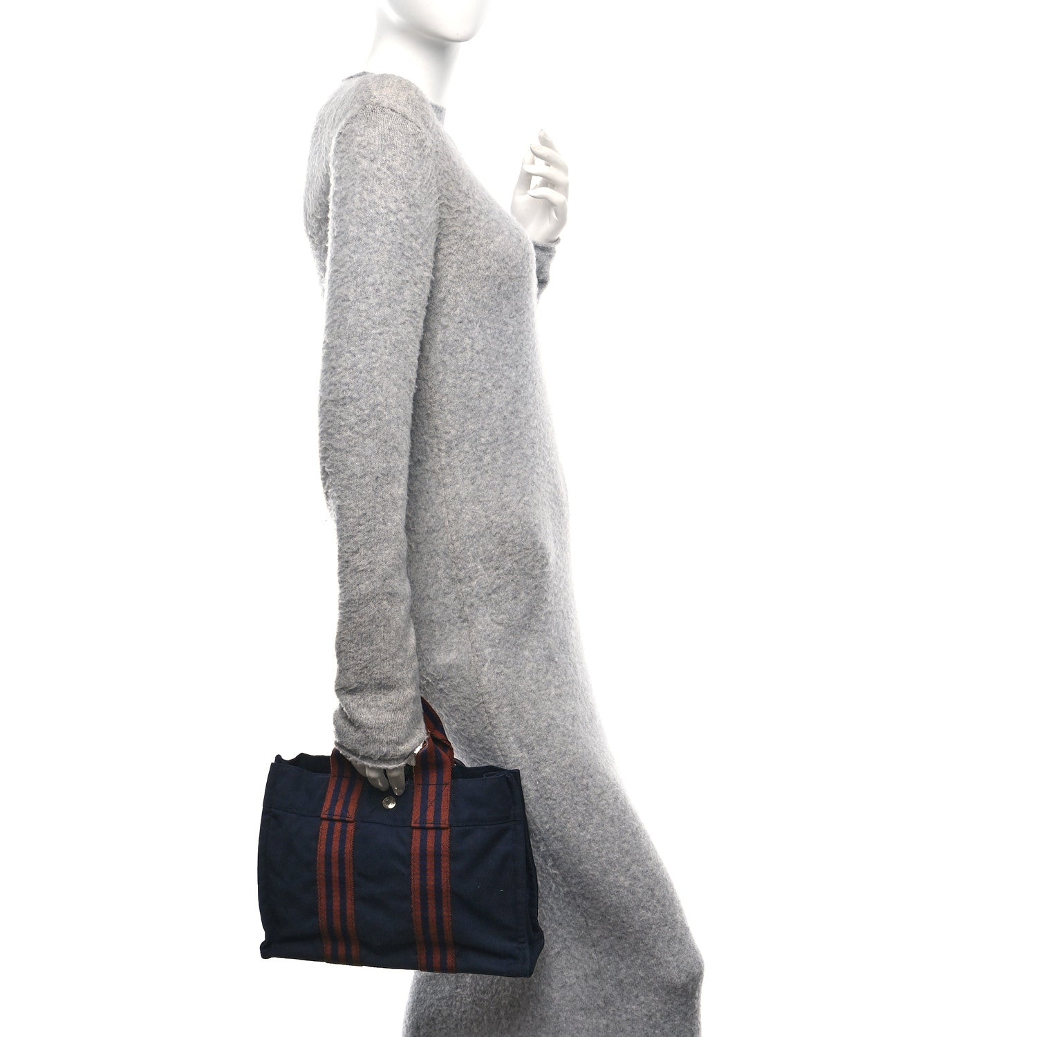 Hermes Canvas Tout Fourre PM Navy Brown 2 of 9