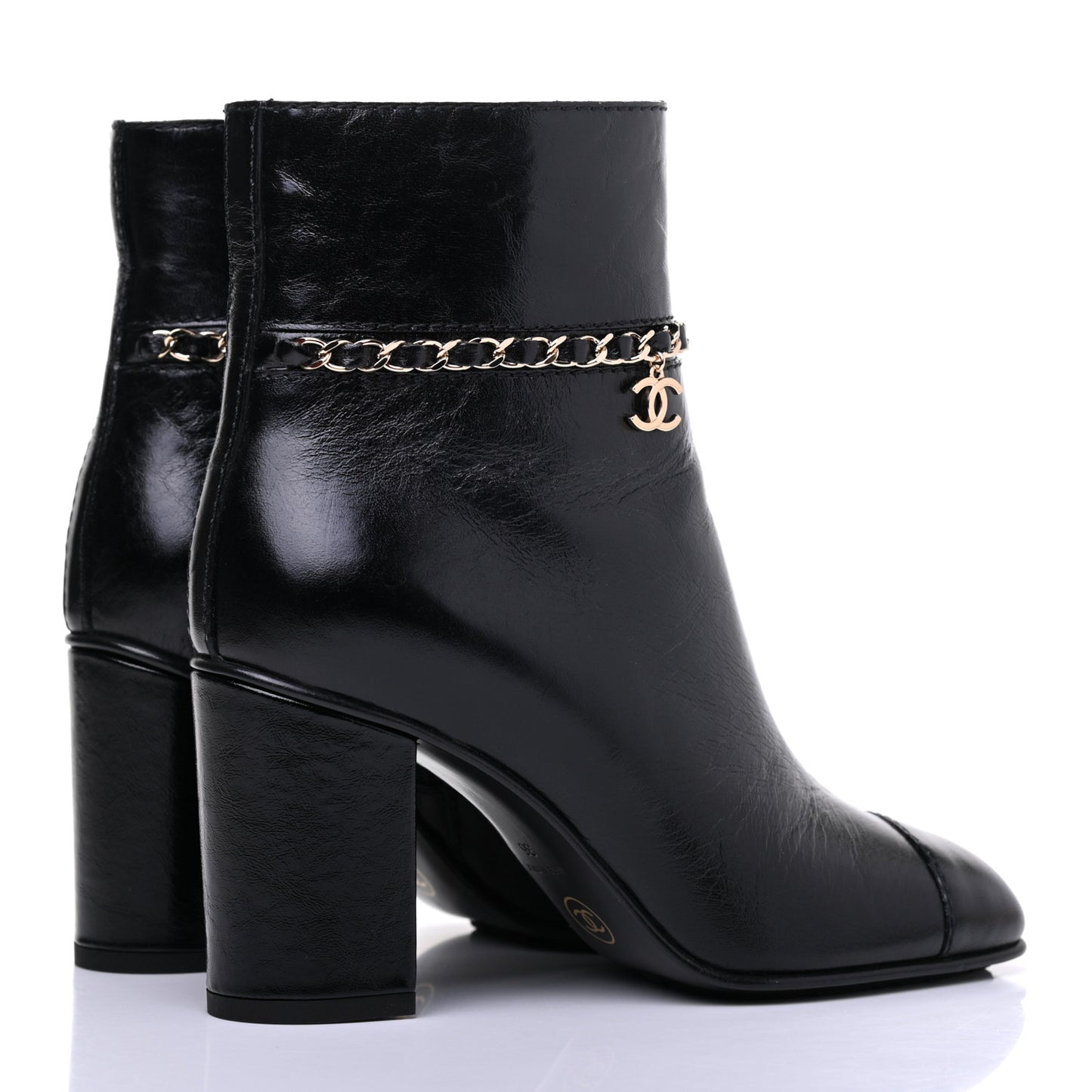 Crumpled Calfskin Cap Toe Chain Short Boots 36 Black