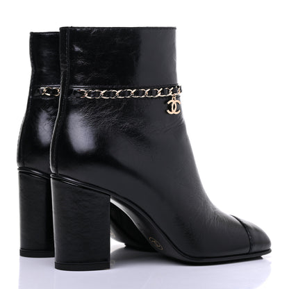 Chanel Crumpled Calfskin Cap Toe Chain Short Boots 36 Black 4 of 8