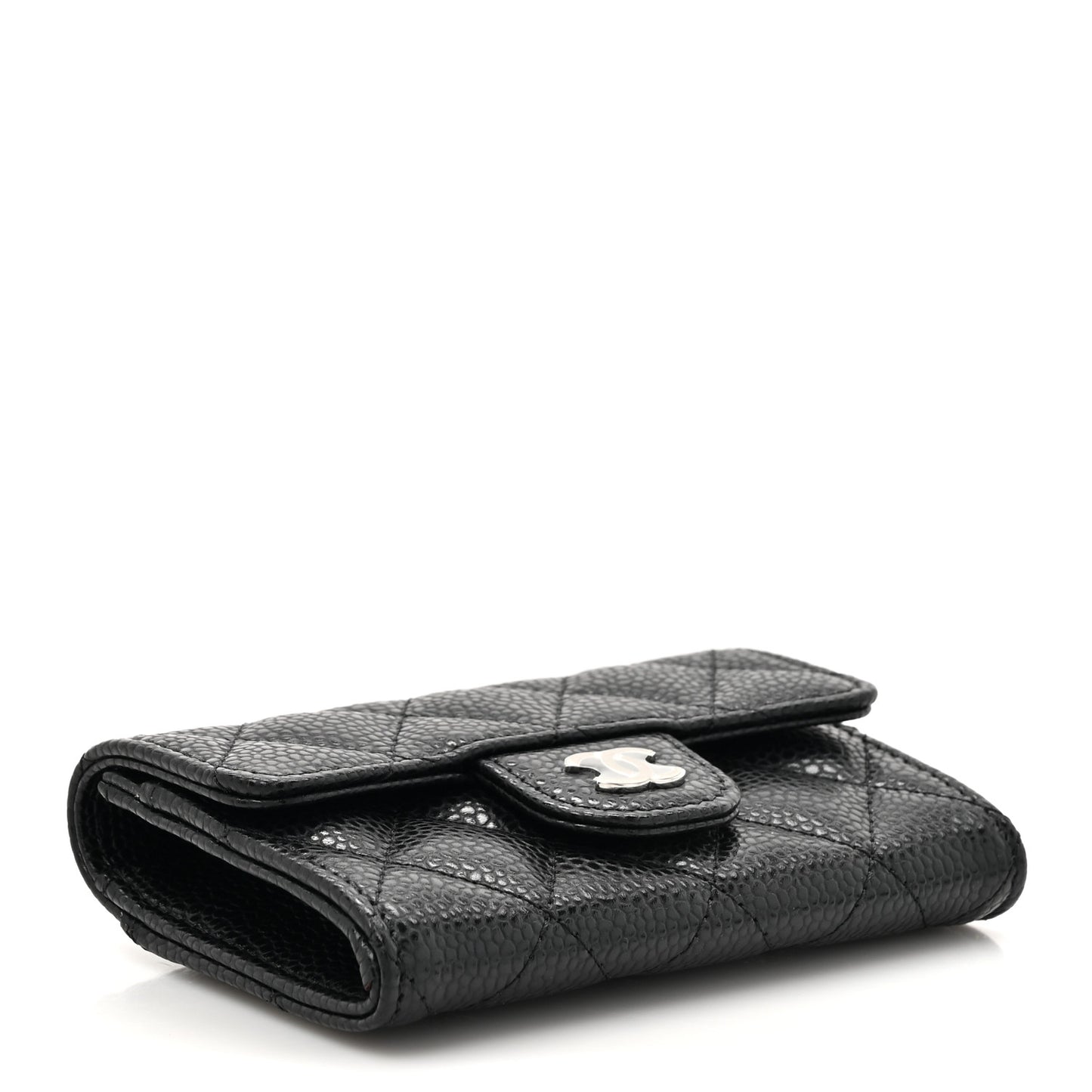 Caviar Quilted Flap Card Holder Wallet Black