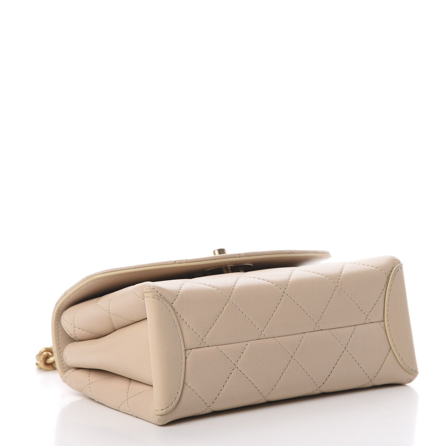 Lambskin Quilted Small Trendy Spirit Top Handle Bag Beige