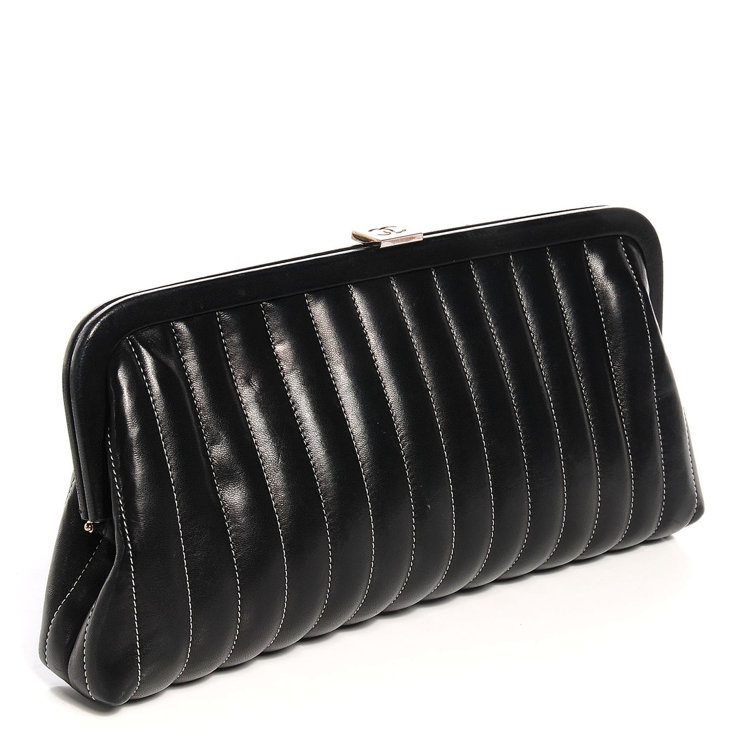 Lambskin Vertical Quilted Mademoiselle Clutch Black