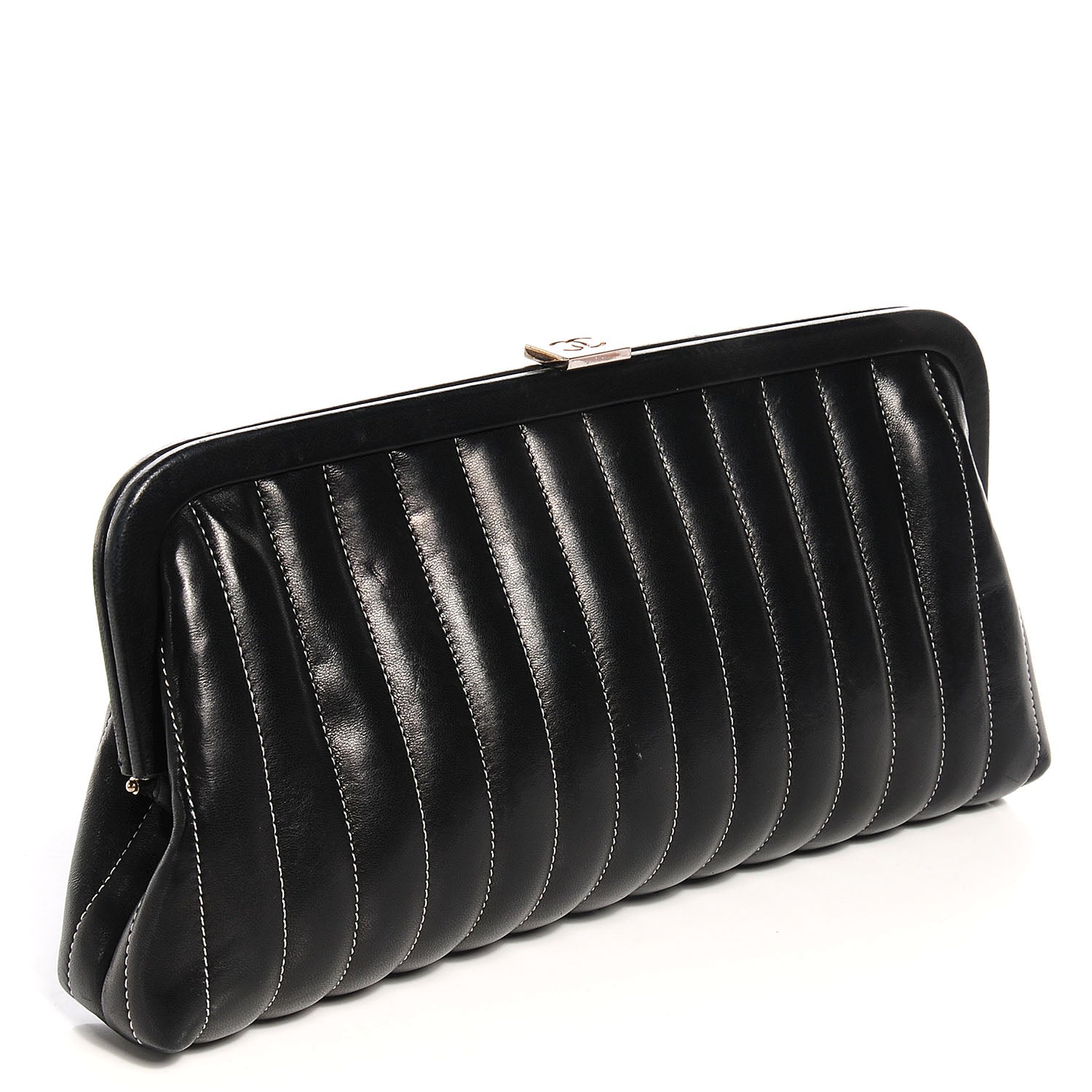 Chanel Lambskin Vertical Quilted Mademoiselle Clutch Black 3 of 7