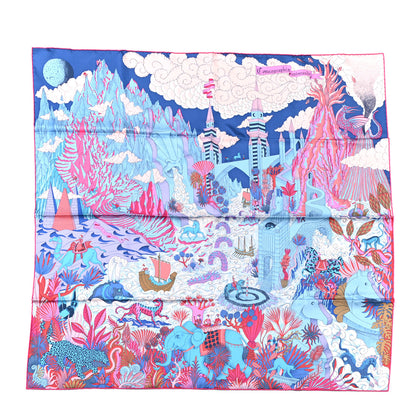 Hermes Silk Cosmographia Universalis Scarf 90 Bleu Jean Rose Vif 1 of 6