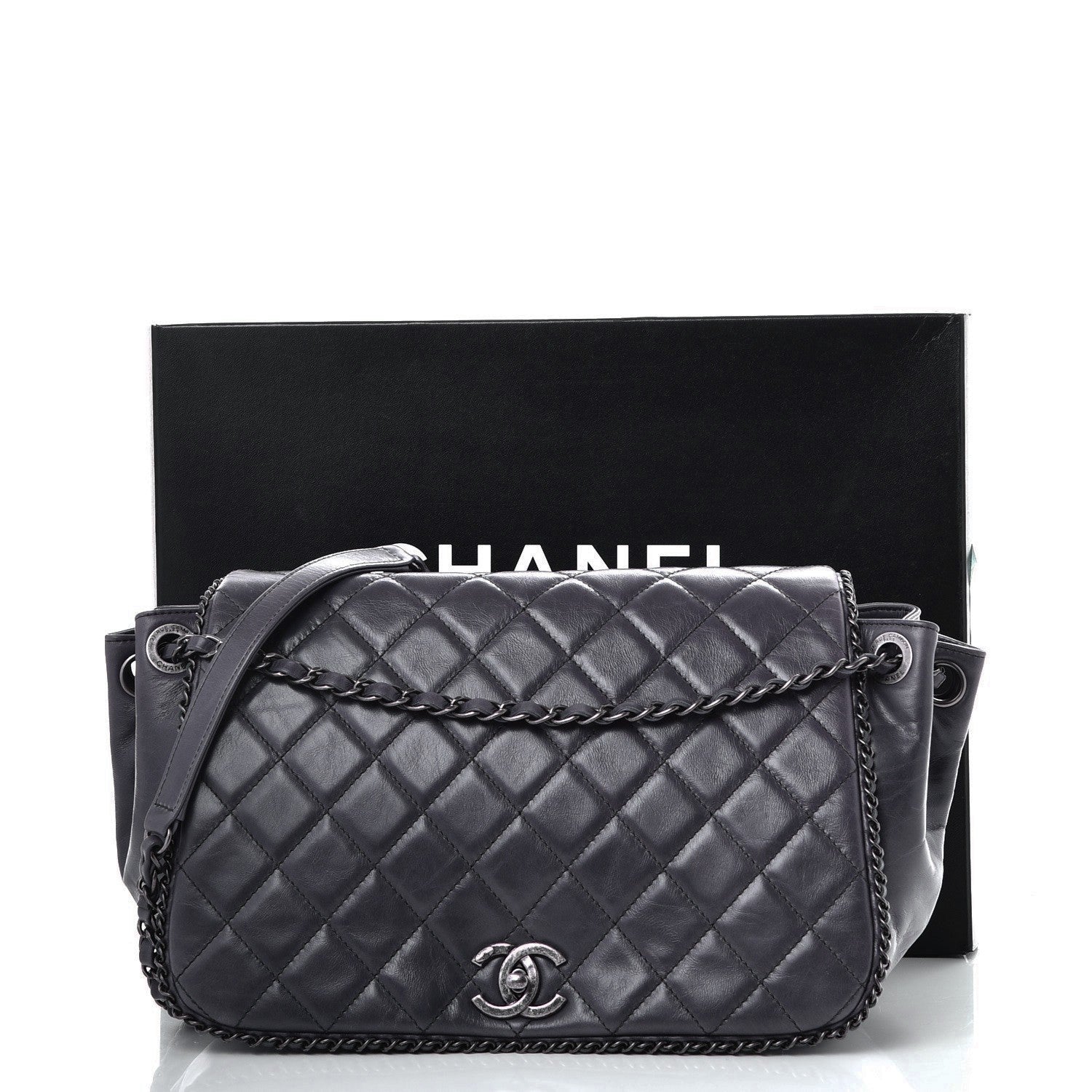 Chanel Calfskin Quilted Large CC Enchained Accordion Flap Grey 9 of 9