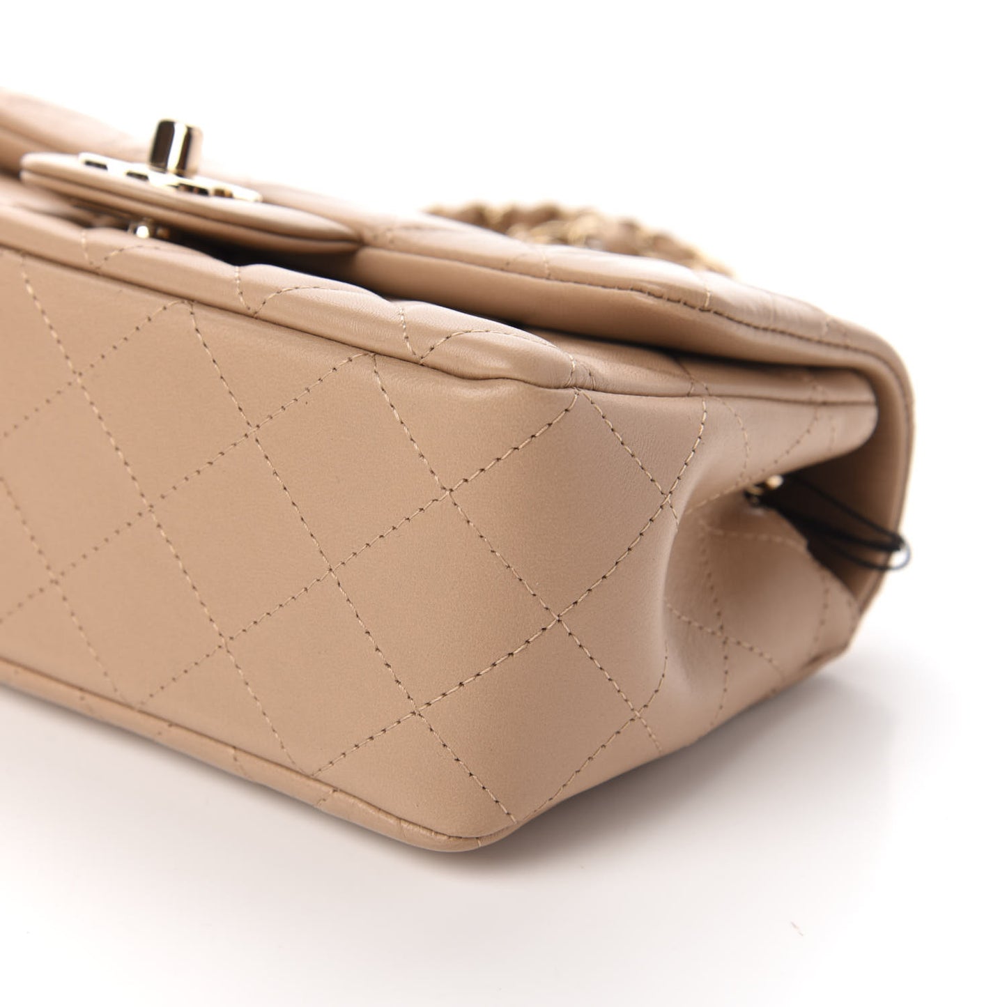 Lambskin Quilted Mini Rectangular Flap Dark Beige
