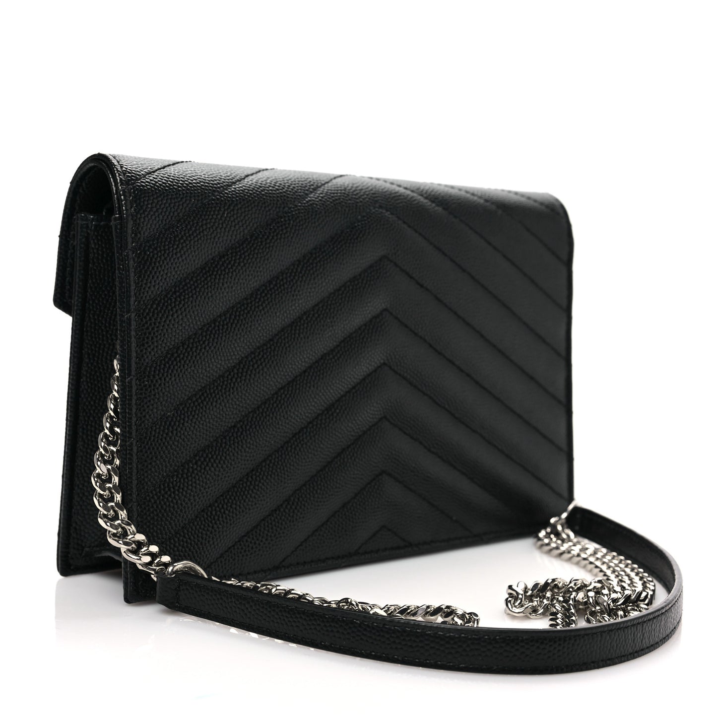 Grain De Poudre Matelasse Chevron Monogram Envelope Chain Wallet Black