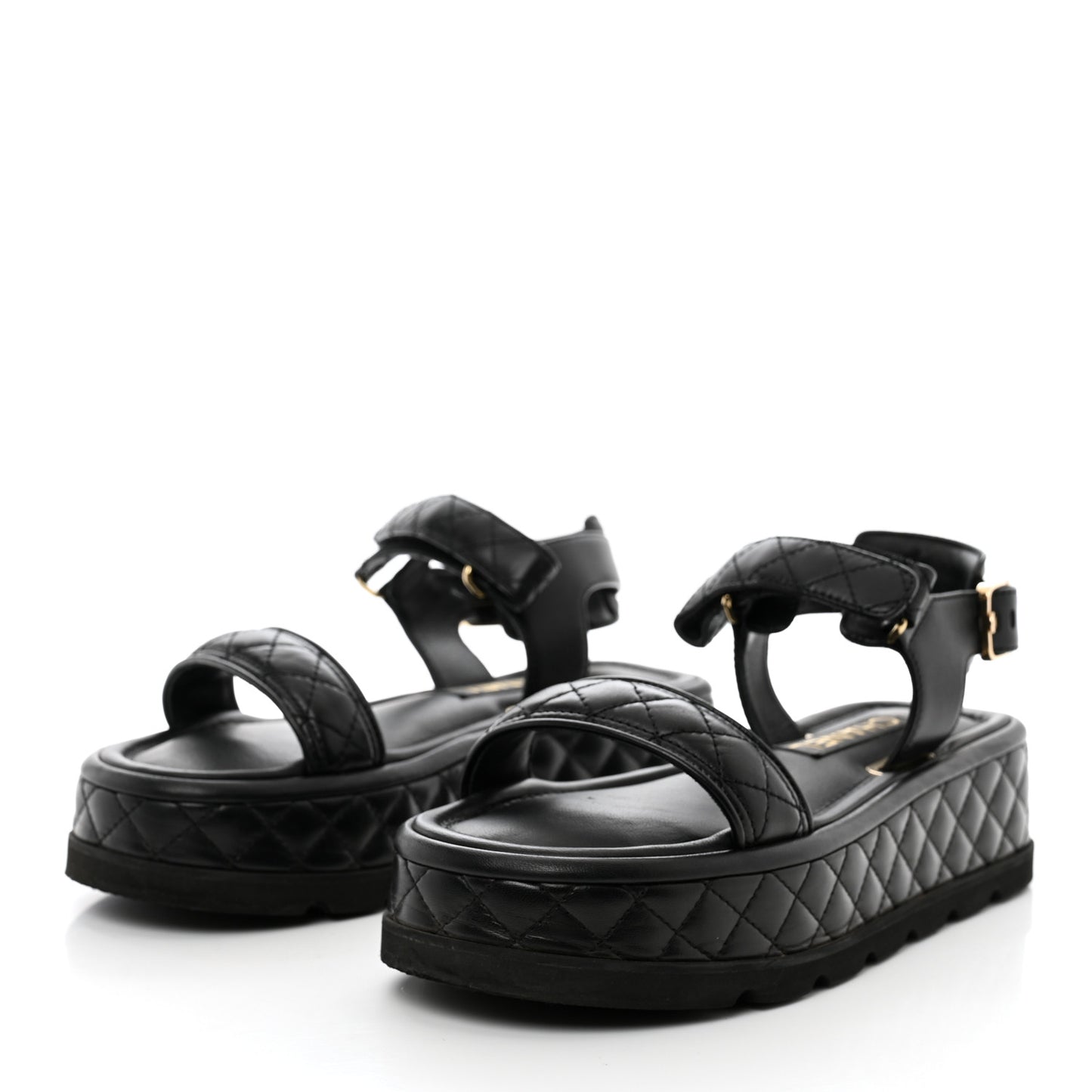 Lambskin Quilted Platform Sandals 37 Black