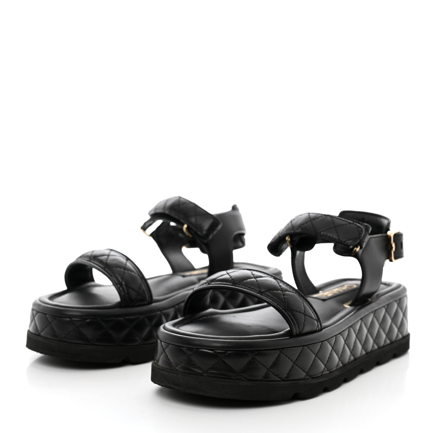Chanel Lambskin Quilted Platform Sandals 37 Black 3 of 9