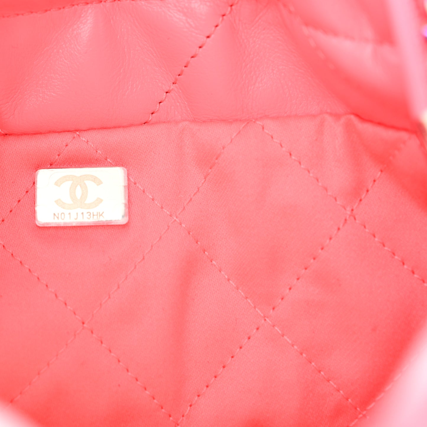 Shiny Calfskin Quilted Rainbow Metal Mini Chanel 22 Coral Pink