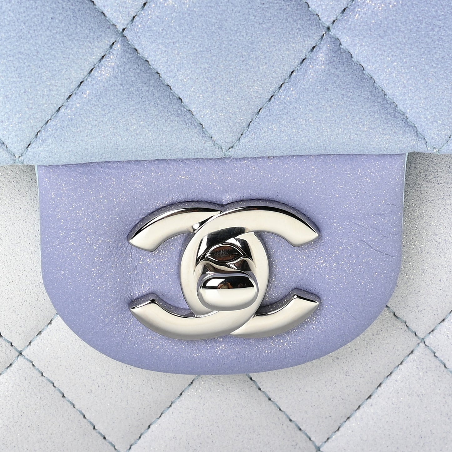 Perforated Lambskin Quilted Medium Double Flap Light Blue Light Purple White