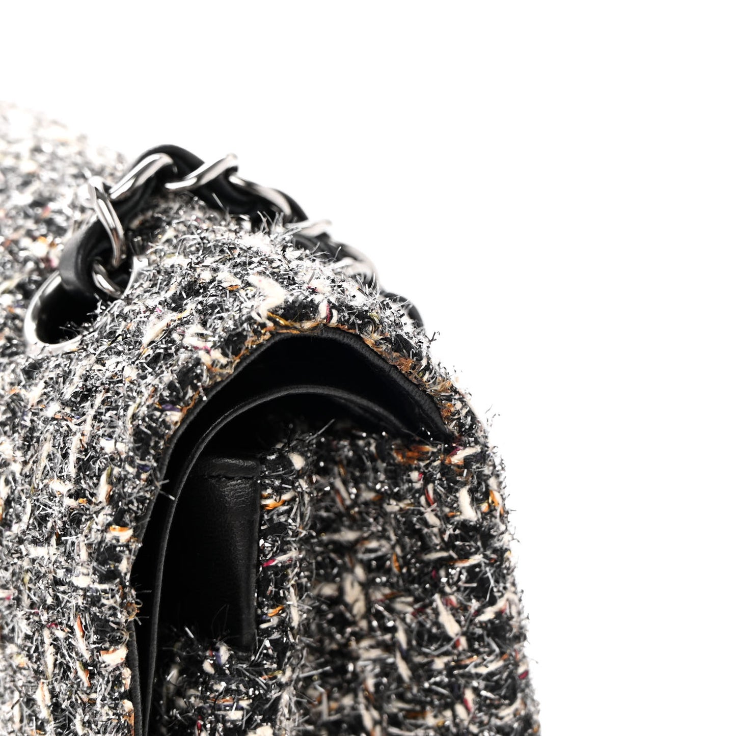 Metallic Tweed Medium Double Flap Black White