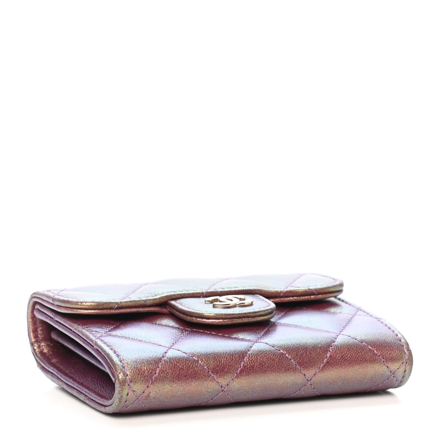 Chanel Iridescent Lambskin Quilted Flap Card Holder Wallet Purple 4 of 9