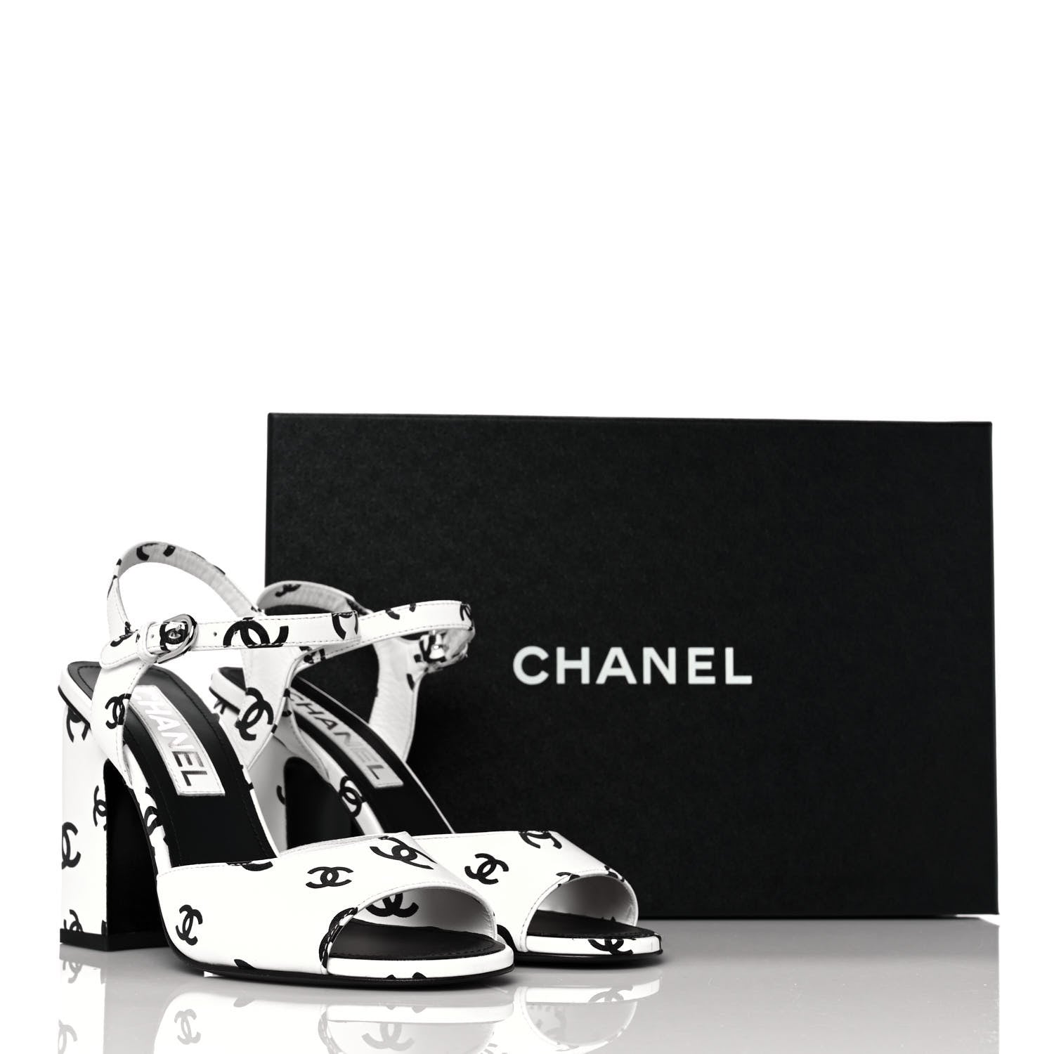Chanel Lambskin Printed Coco Beach Sandals 37 White Black 9 of 9