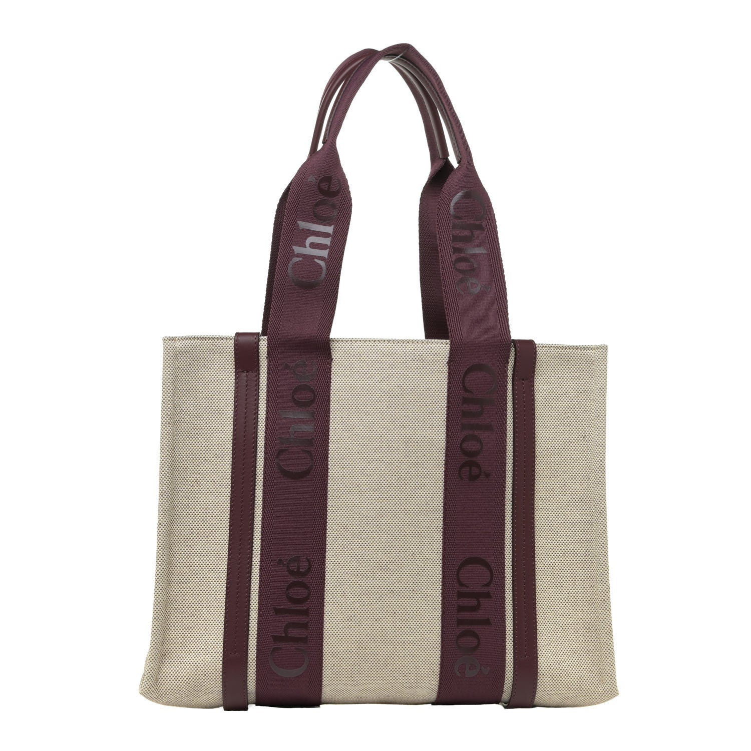 Chloe Cotton Calfskin Medium Woody Ribbon Tote Burgundy 1 of 12