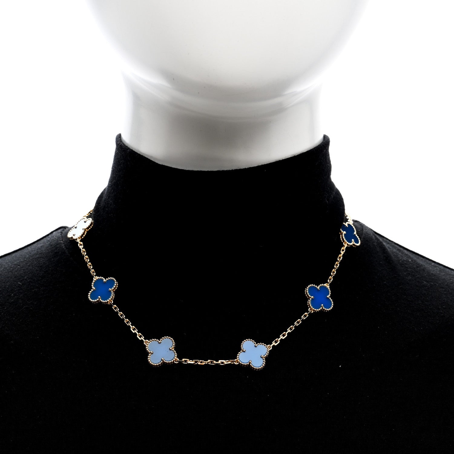 Van Cleef & Arpels 18K Yellow Gold Blue Agate 10 Motifs Vintage Alhambra Necklace 2 of 5
